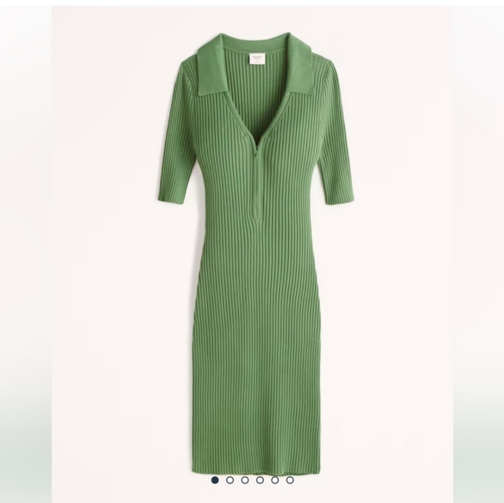 Abercrombie & Fitch Ribbed Polo Midi Dress in Green